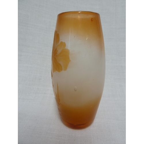 22 - Muller Freres Croismare - a cameo glass vase, of bellied cylindrical form, the orange overlay cut th... 