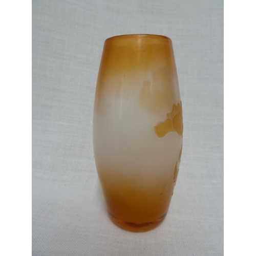 22 - Muller Freres Croismare - a cameo glass vase, of bellied cylindrical form, the orange overlay cut th... 