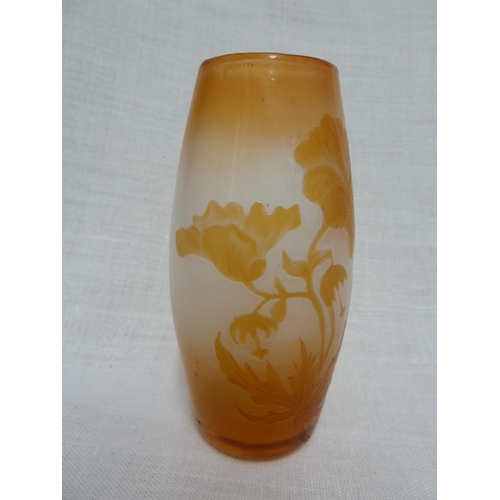 22 - Muller Freres Croismare - a cameo glass vase, of bellied cylindrical form, the orange overlay cut th... 