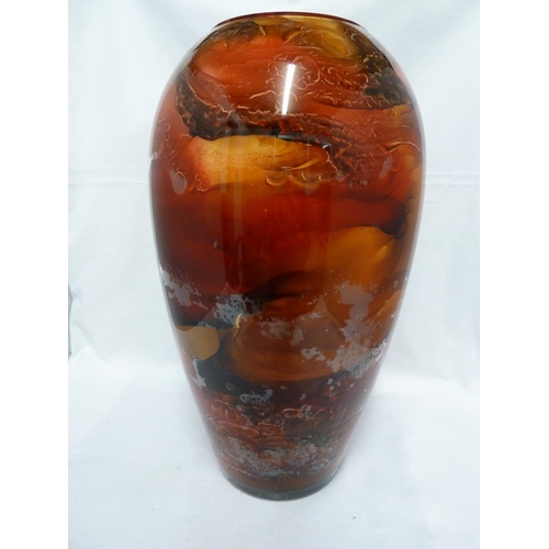 194 - Sylvie Montagnon - a vase of red and gold lacquers and enamels on glass, signed and with original pa... 