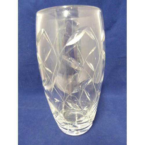 130 - Tudor Crystal - a vase in Leaf pattern in the style of Clyne Farquarson, acid etched Made in England... 