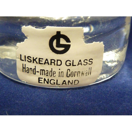 207 - Four glass bird figures - comprising a Liskeard colourless wren type bird, with original label, a Pu... 