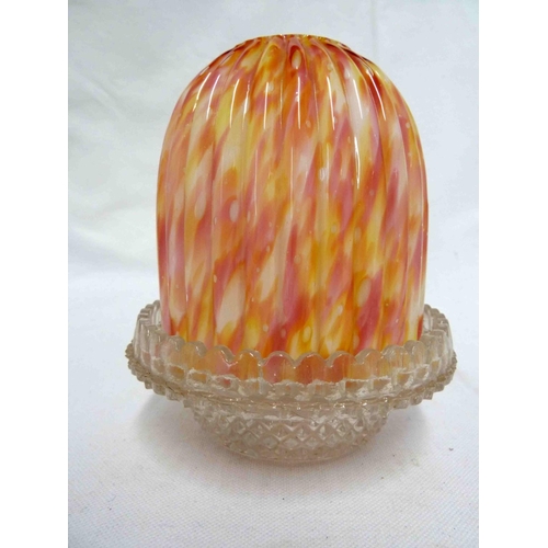 160 - Clarke's and others - an End of Day glass fairy lamp, the fluted glass dome of yellow pink and white... 