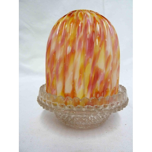 160 - Clarke's and others - an End of Day glass fairy lamp, the fluted glass dome of yellow pink and white... 