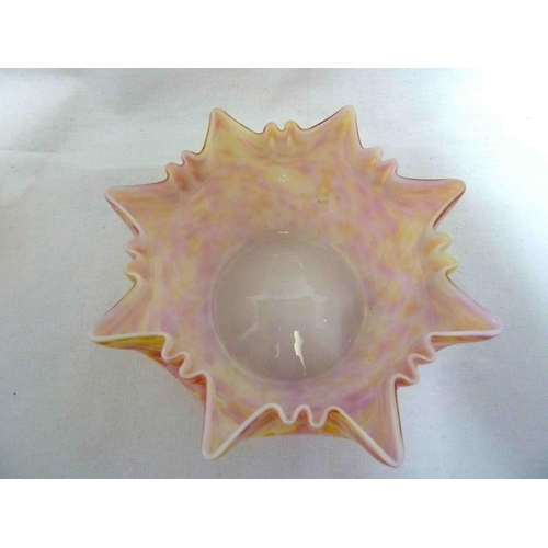 160 - Clarke's and others - an End of Day glass fairy lamp, the fluted glass dome of yellow pink and white... 