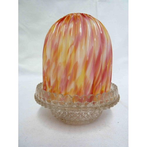 160 - Clarke's and others - an End of Day glass fairy lamp, the fluted glass dome of yellow pink and white... 