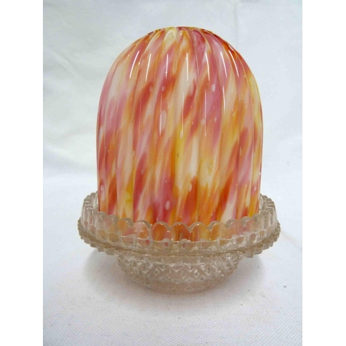 160 - Clarke's and others - an End of Day glass fairy lamp, the fluted glass dome of yellow pink and white... 