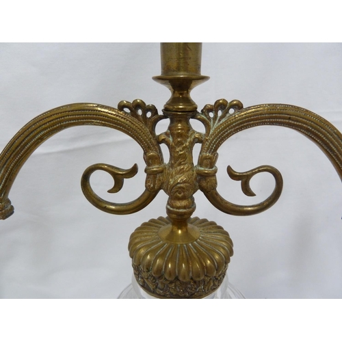 115 - F & C Osler- A cut glass and ormolu mounted three light fairy light stand, the step cut baluster bod... 