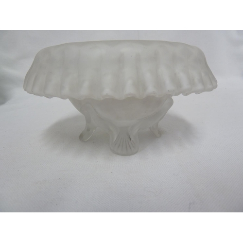 96 - Stourbridge Glass - Two satin air trap glass bowls: one white, of oval section and everted crimped r... 