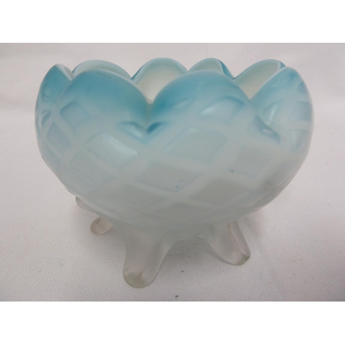 96 - Stourbridge Glass - Two satin air trap glass bowls: one white, of oval section and everted crimped r... 