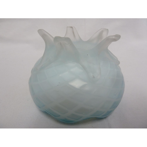 96 - Stourbridge Glass - Two satin air trap glass bowls: one white, of oval section and everted crimped r... 