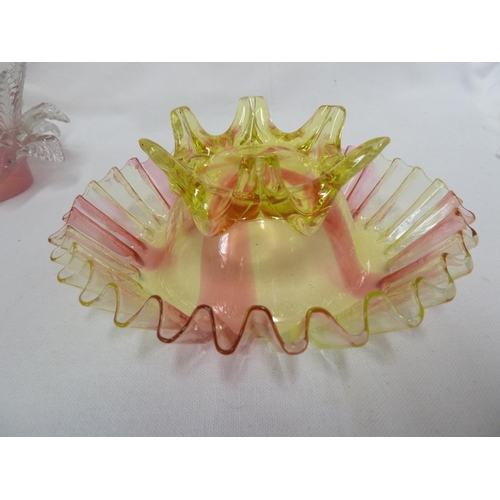 5 - Loetz - A Fairy Lamp glass shade, composed of three layers of pincered leaves on an opaline pink cir... 