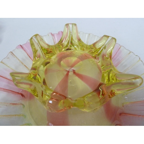 5 - Loetz - A Fairy Lamp glass shade, composed of three layers of pincered leaves on an opaline pink cir... 