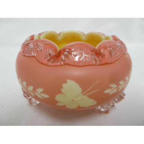 109 - Thomas Webb - An unusual cased glass bowl, of rose pink cut through to creamy yellow with flower spr... 