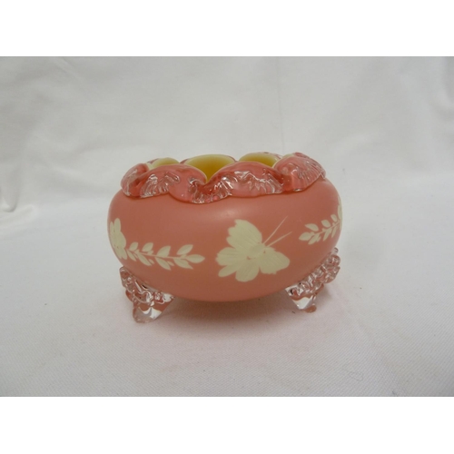 109 - Thomas Webb - An unusual cased glass bowl, of rose pink cut through to creamy yellow with flower spr... 