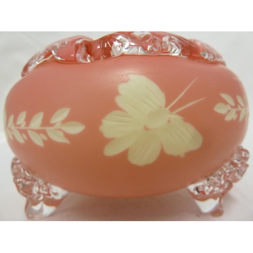 109 - Thomas Webb - An unusual cased glass bowl, of rose pink cut through to creamy yellow with flower spr... 