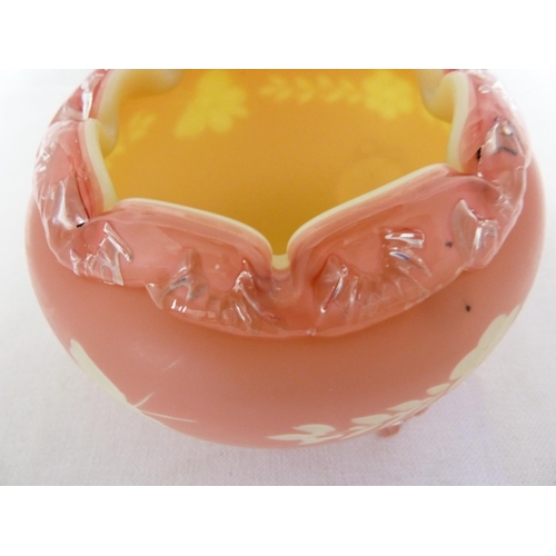 109 - Thomas Webb - An unusual cased glass bowl, of rose pink cut through to creamy yellow with flower spr... 