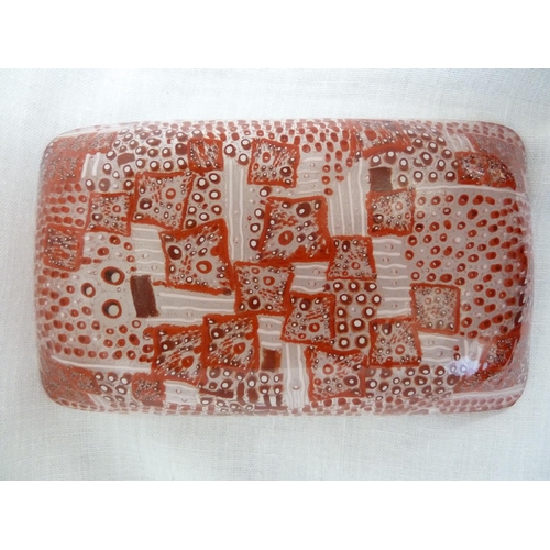 186 - Murano - a retro fused cane rectangular tray dish, formed of red and white patchwork canes, 27.5cm