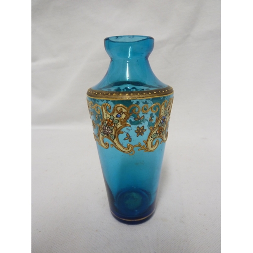 66 - Moser - a miniature glass vase, the bright turquoise colored body of baluster form enamelled and gil... 