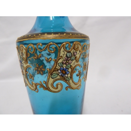 66 - Moser - a miniature glass vase, the bright turquoise colored body of baluster form enamelled and gil... 