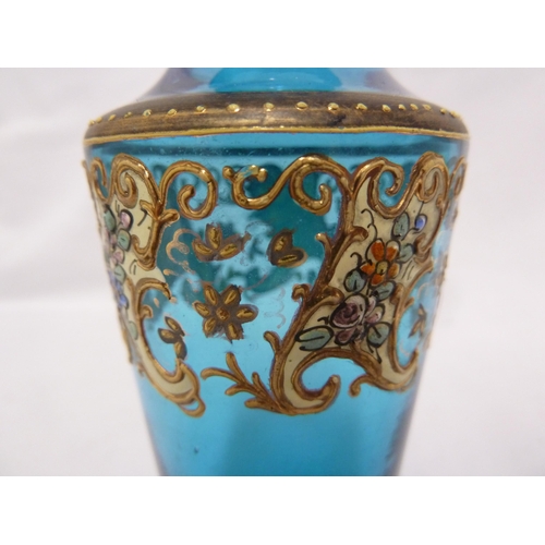 66 - Moser - a miniature glass vase, the bright turquoise colored body of baluster form enamelled and gil... 