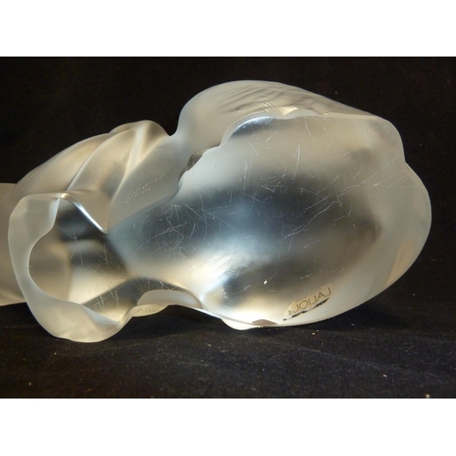 31 - Lalique - Le Chat, Couche, a large frosted glass figure of a cat crouching, hand engraved lalique fr... 