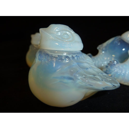 18 - Czechoslovakian Glass - a pair of opalescent salt and pepper pots of bird form; and another similar ... 