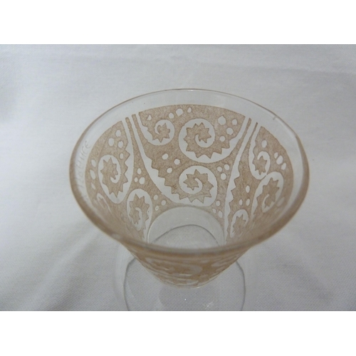 8 - Daum - two Art Deco wine glasses, acid cut design of stylised fern fronds with caramel patination to... 