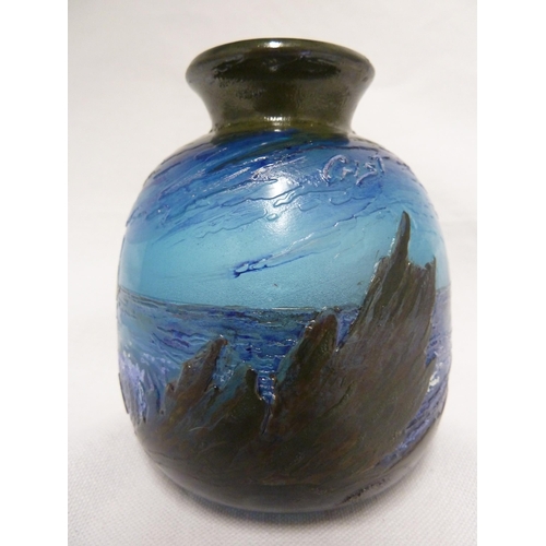 23 - Crist - an ovoid cameo and enamel glass vase, decorated with yachts seen from a rocky shoreline, sig... 