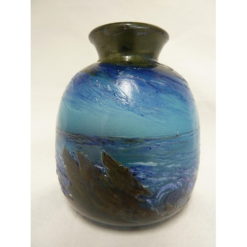 23 - Crist - an ovoid cameo and enamel glass vase, decorated with yachts seen from a rocky shoreline, sig... 