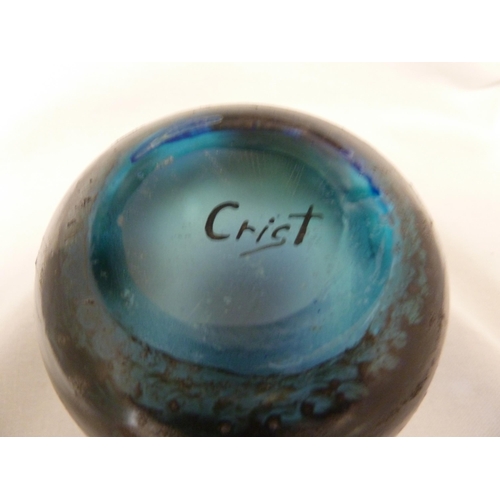 23 - Crist - an ovoid cameo and enamel glass vase, decorated with yachts seen from a rocky shoreline, sig... 