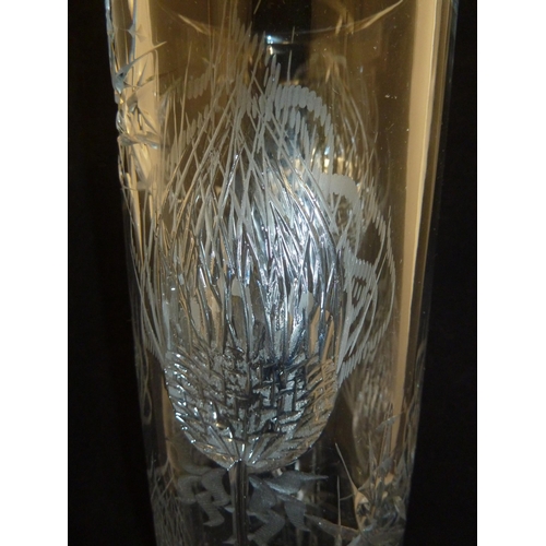 225 - Joseph Svarc - a large thistle cut cylindrical vase, colourless glass, 35cm high