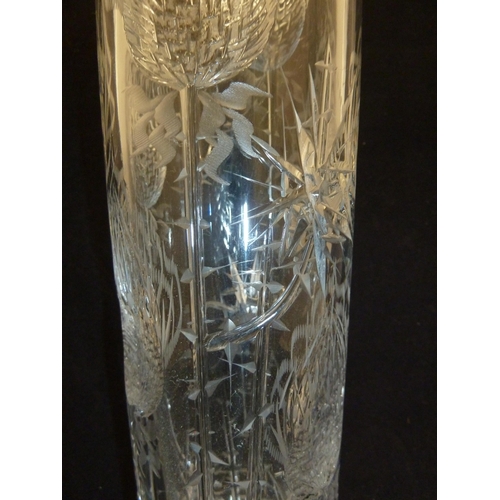 225 - Joseph Svarc - a large thistle cut cylindrical vase, colourless glass, 35cm high