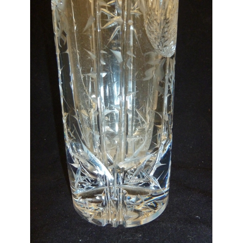 225 - Joseph Svarc - a large thistle cut cylindrical vase, colourless glass, 35cm high