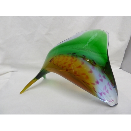 209 - Exbor - a glass figure of a Trout fish, in multi colours, acid cut Exbor mark to underside,18cm high