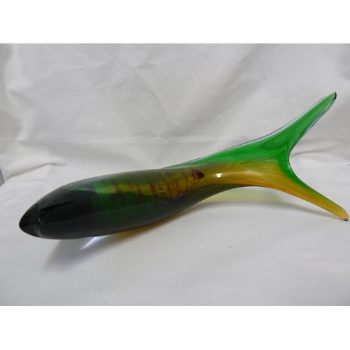 209 - Exbor - a glass figure of a Trout fish, in multi colours, acid cut Exbor mark to underside,18cm high