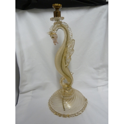 182 - Barovier - a seahorse form glass lamp base, colourless glass with gold inclusions, glass ithour fitt... 