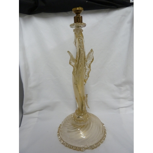 182 - Barovier - a seahorse form glass lamp base, colourless glass with gold inclusions, glass ithour fitt... 