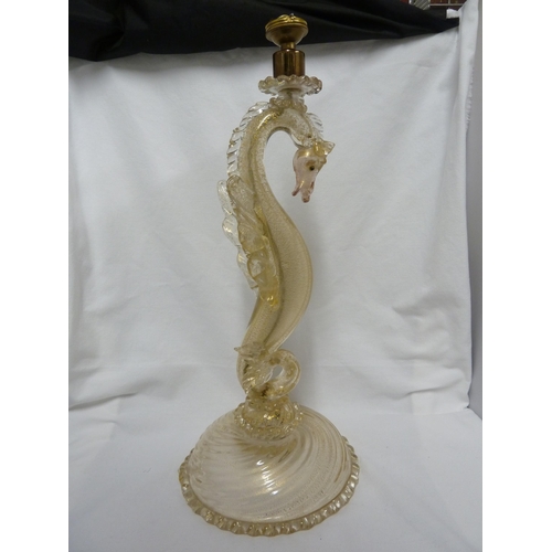 182 - Barovier - a seahorse form glass lamp base, colourless glass with gold inclusions, glass ithour fitt... 