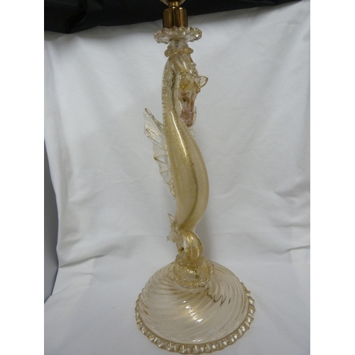 182 - Barovier - a seahorse form glass lamp base, colourless glass with gold inclusions, glass ithour fitt... 