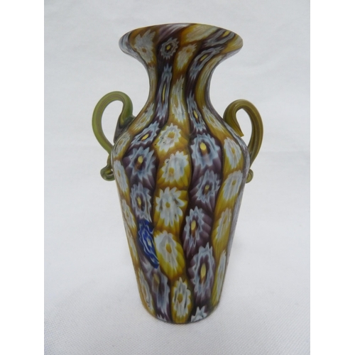 180 - Fratelli Toso - a fused millifiore cane glass vase, of baluster form between two handles, lavender/c... 