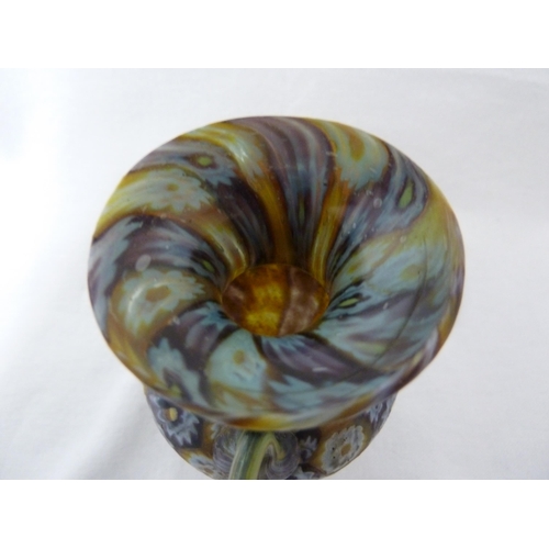 180 - Fratelli Toso - a fused millifiore cane glass vase, of baluster form between two handles, lavender/c... 