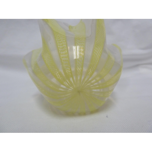 184 - Venini - a latticino glass handkerchief vase, white and yellow colors, unmarked, 12cm diam