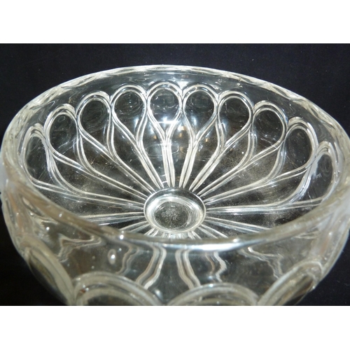 113 - English Glass - a tazza of champagne coup form , decorated with peacock eye lozenges, 26cm high