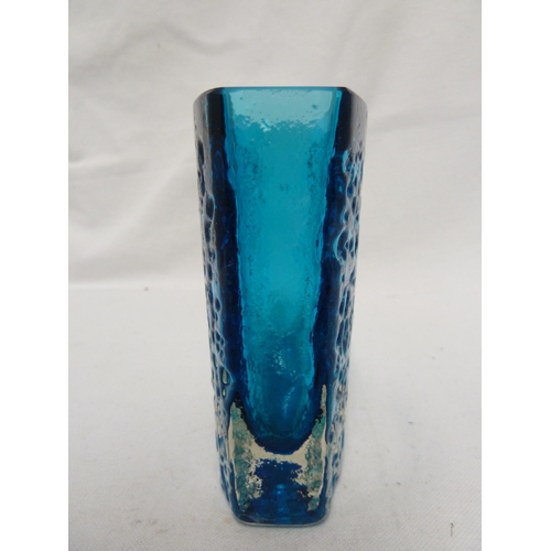 149 - Whitefriars - a kingfisher blue nailhead textured bow fronted vase, 9762, 11 cm high