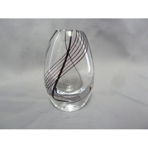 193 - Vikke Linstrand for Kosta - a glass pebble vase with swirling purple lines, engraved mark, Kosta L H... 