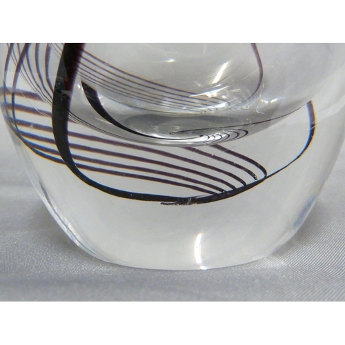 193 - Vikke Linstrand for Kosta - a glass pebble vase with swirling purple lines, engraved mark, Kosta L H... 