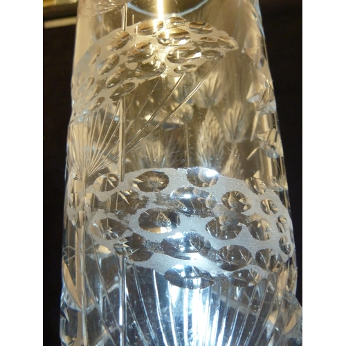 226 - Joseph Svarc - a thistle and cow parsley cut cylindrical vase, colourless glass, 30 cm high