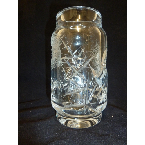 227 - Joseph Svarc - a thistle cut glass vase, of small size, colourless, 16cm