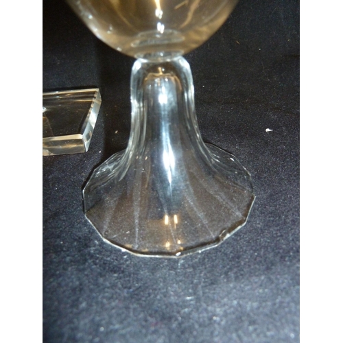 133 - Keith Murray for Royal Brierley - 3 glasses, comprising: wine glass on square foot, the bowl engrave... 